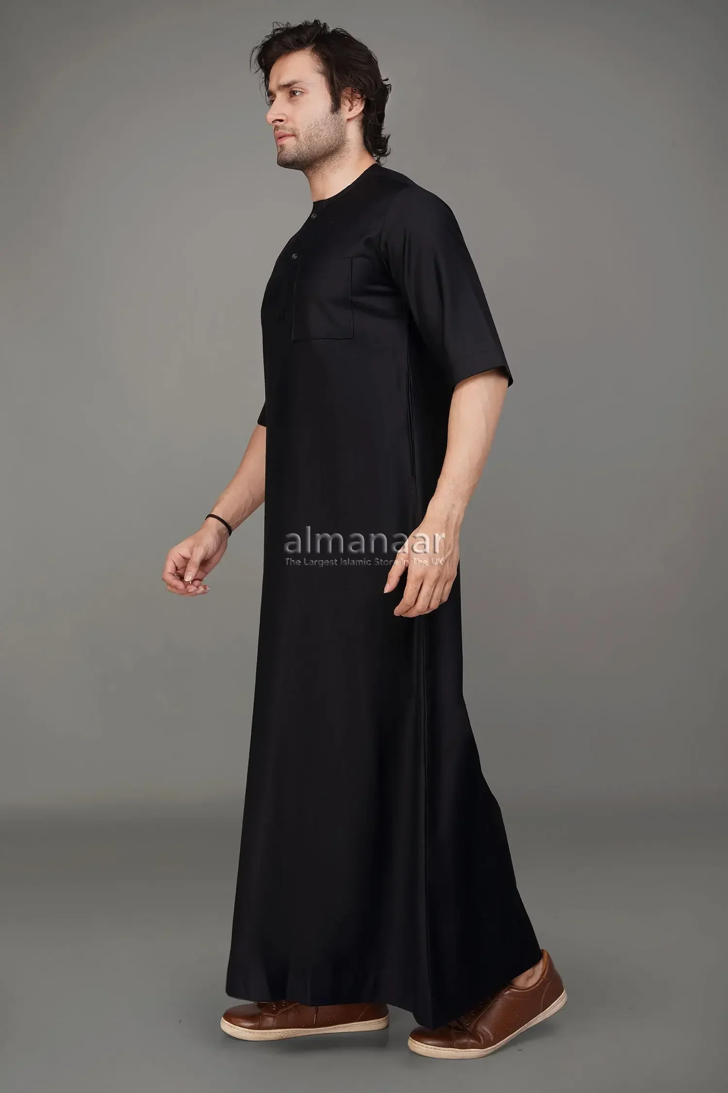 Black Short Sleeve Thobe With Buttons - Image 4