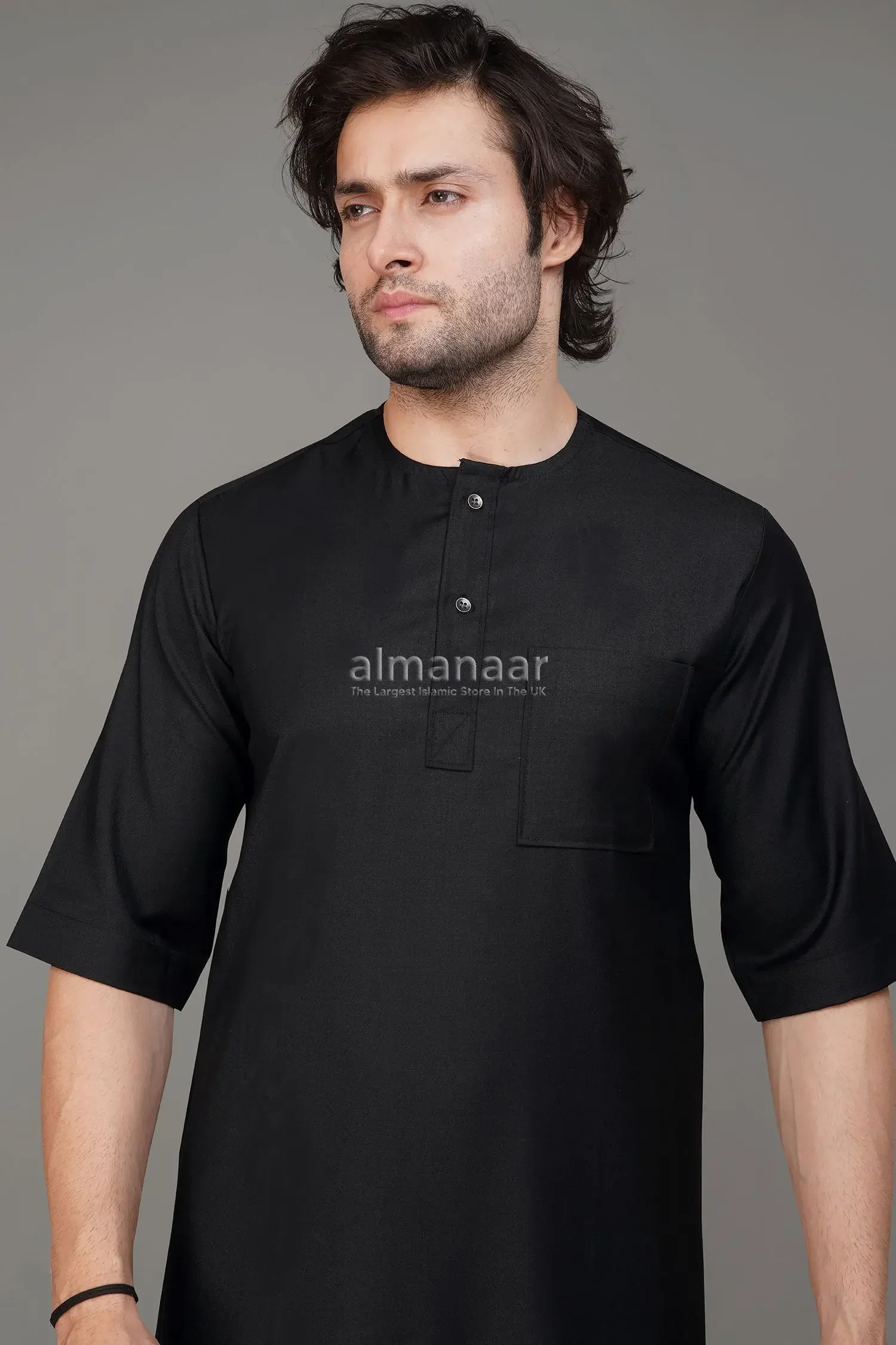 Black Short Sleeve Thobe With Buttons - Image 5