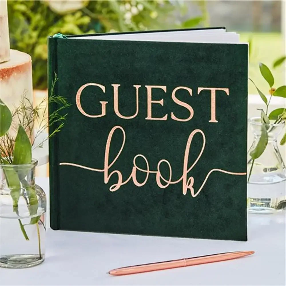 Botanical Wedding Green Velvet Guest Book - Image 2