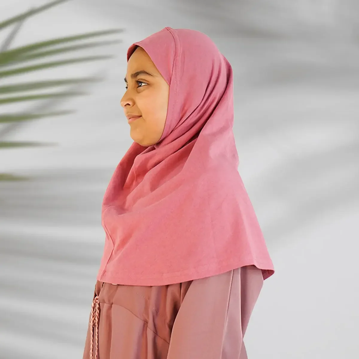 Children’s Plain Cotton Pull-On Hijab Dusty Pink - Image 2
