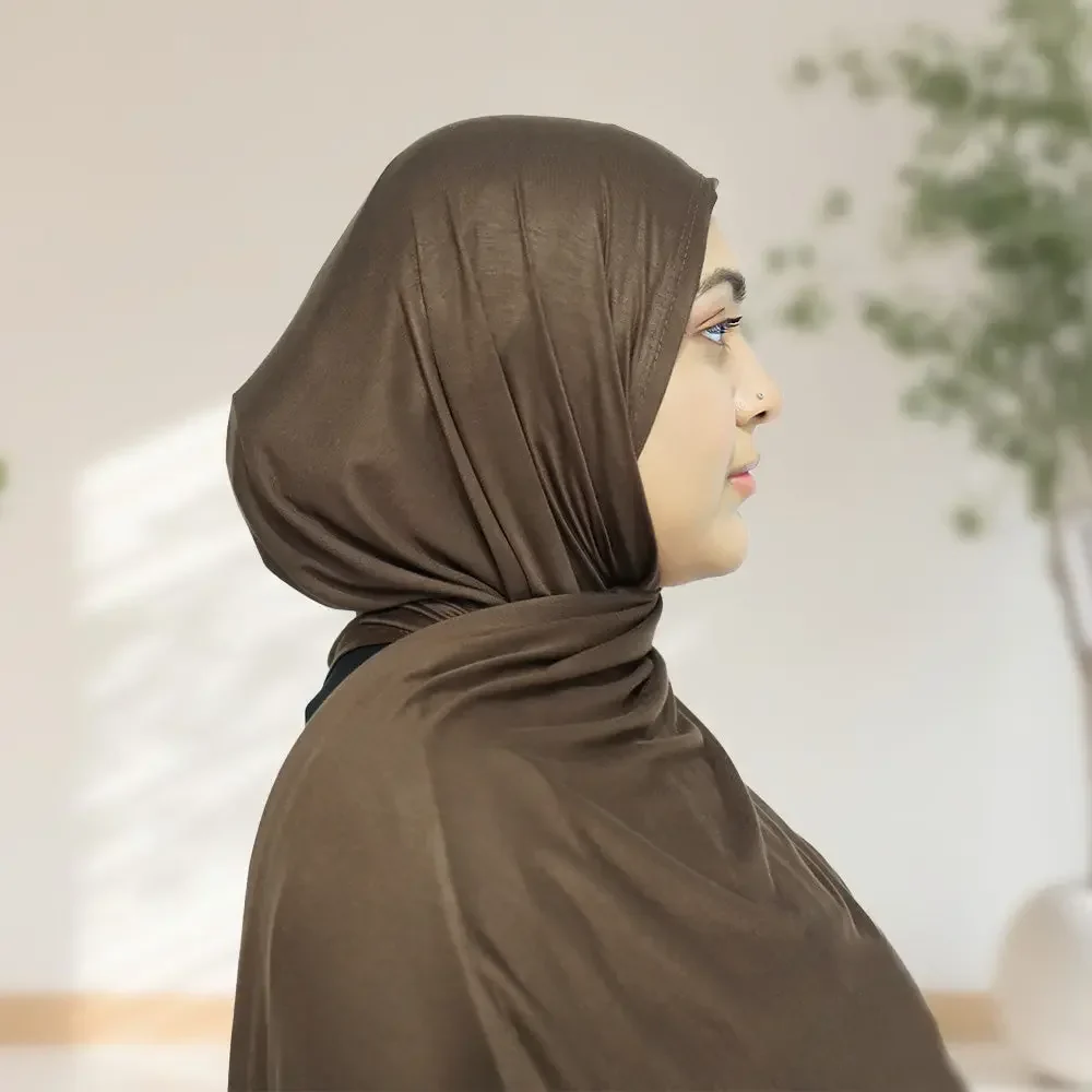 Egyptian Jersey Hijab Deluxe Quality - Brown - Image 3