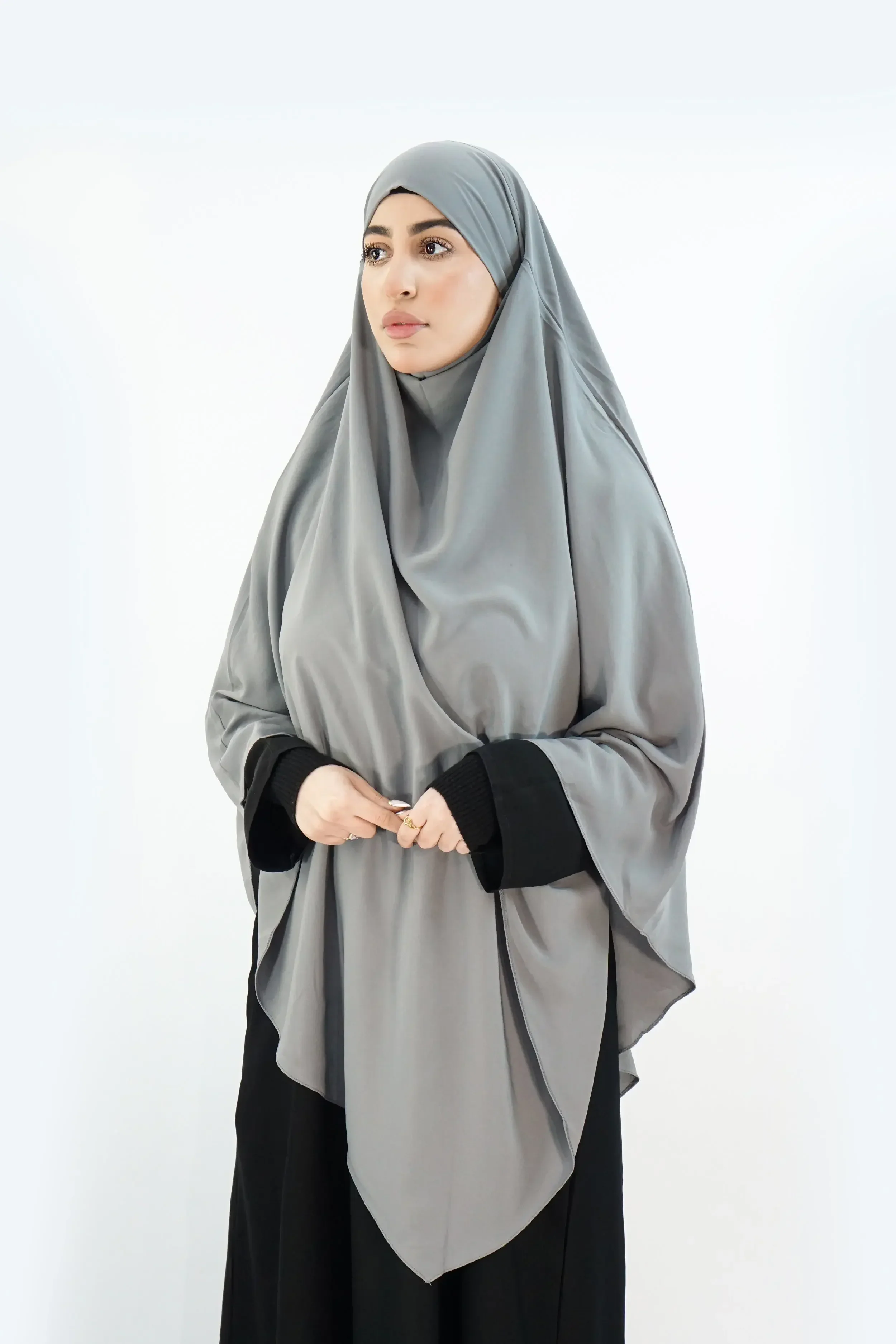 Hurrem Turkish Khimar with Niqab – Modina Silk Grey - Image 2