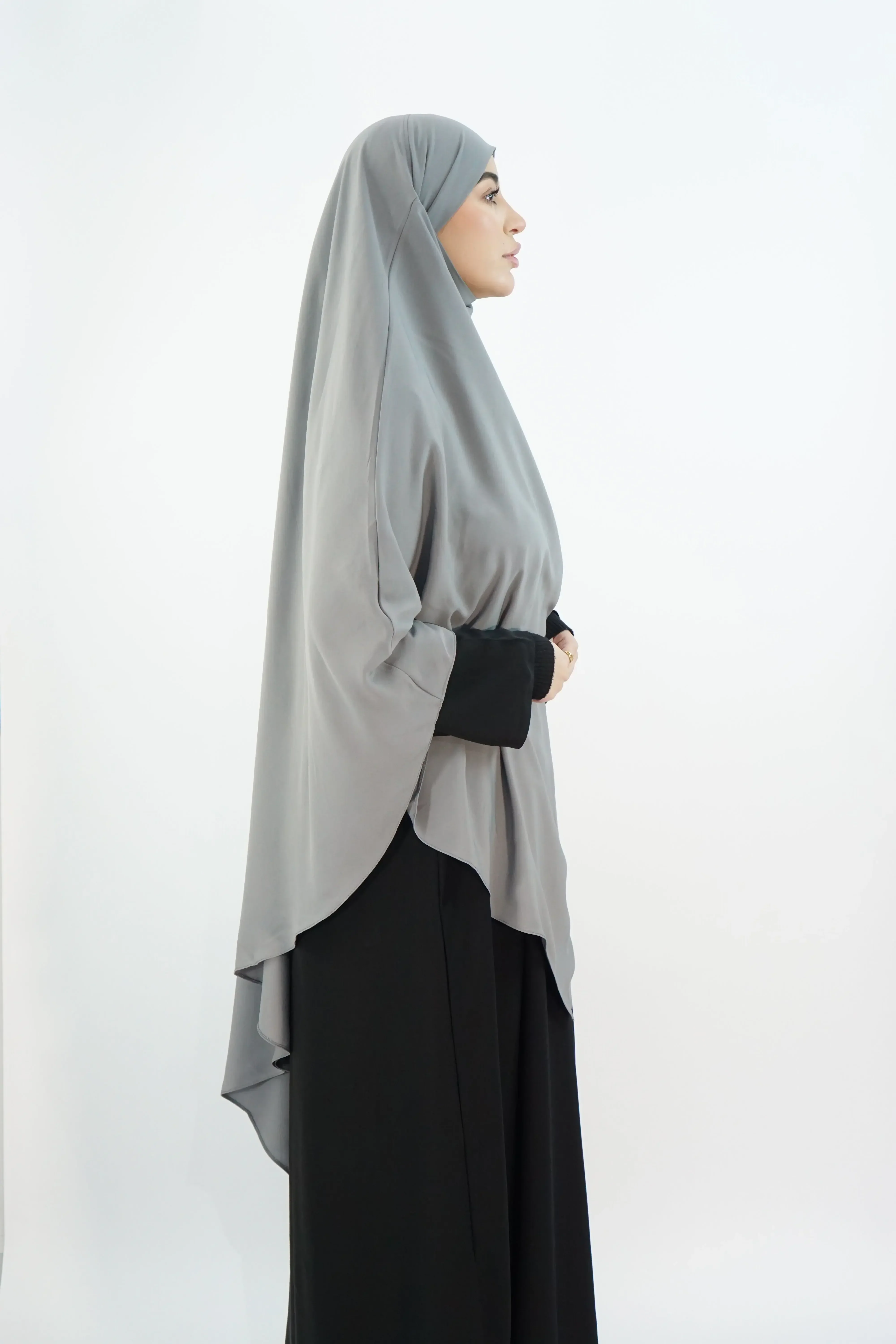 Hurrem Turkish Khimar with Niqab – Modina Silk Grey - Image 6