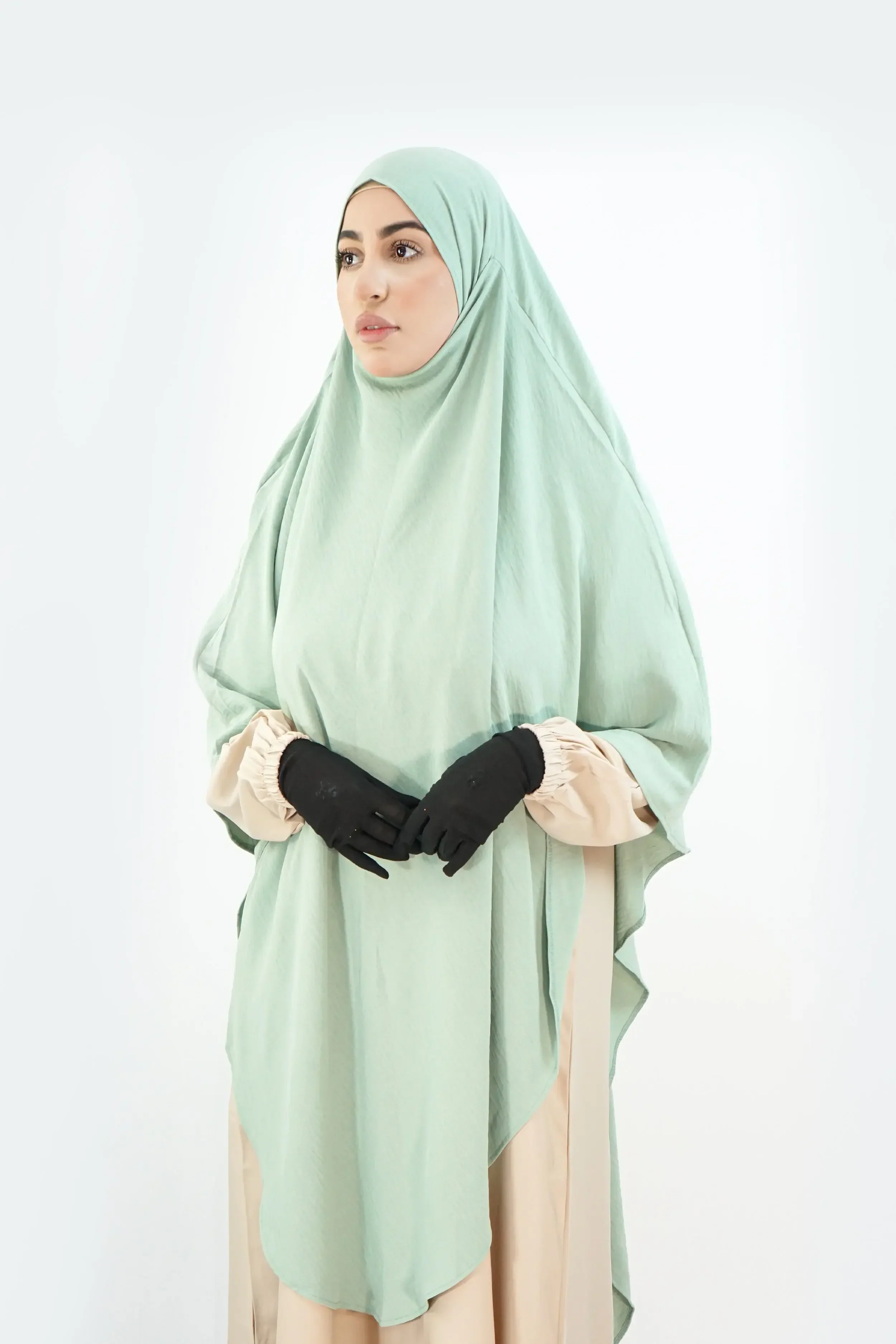 Long Khimar Elegant – Seaway Fabric in Mint - Image 2