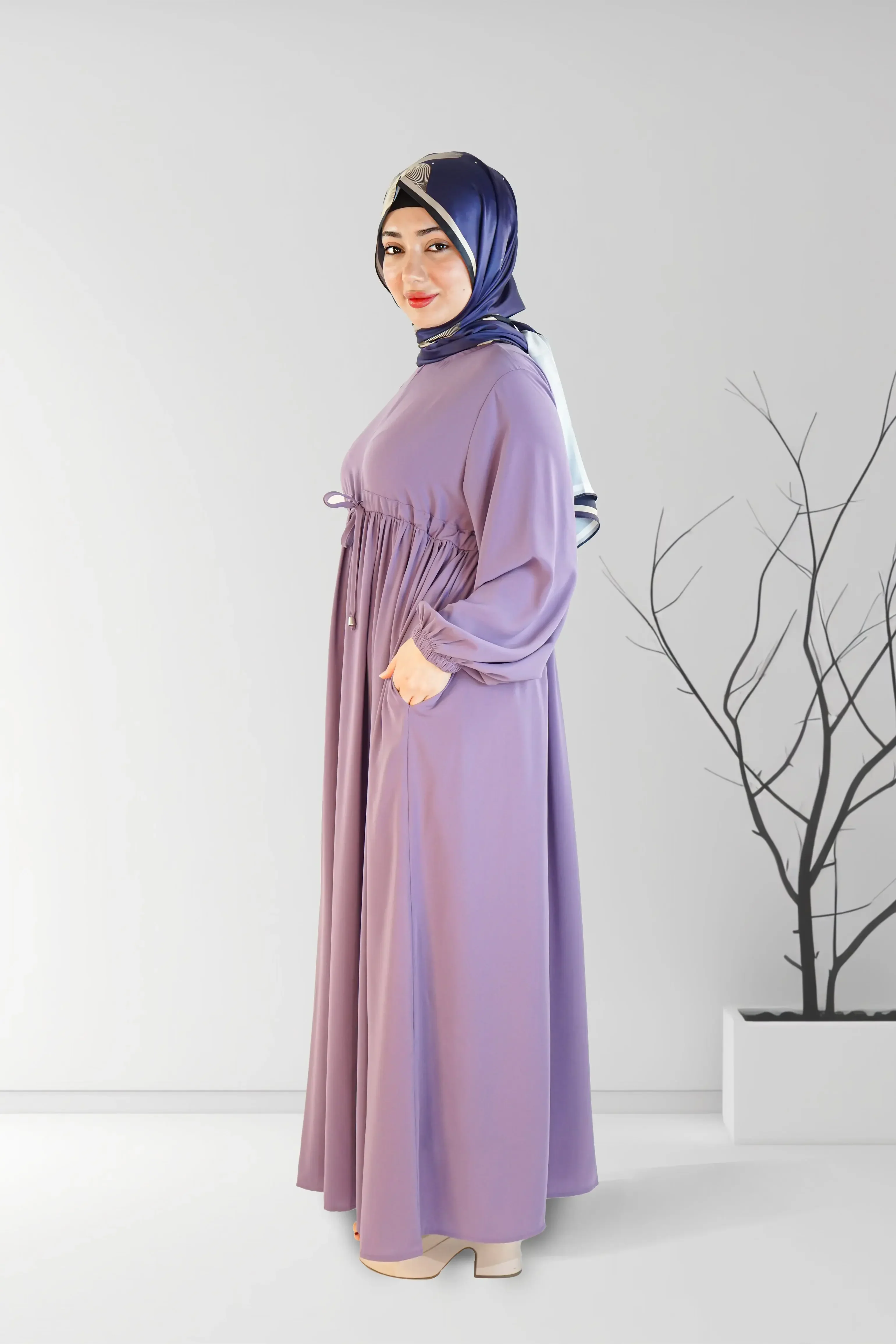 Long Summer Dress with Belt Purple - Image 4