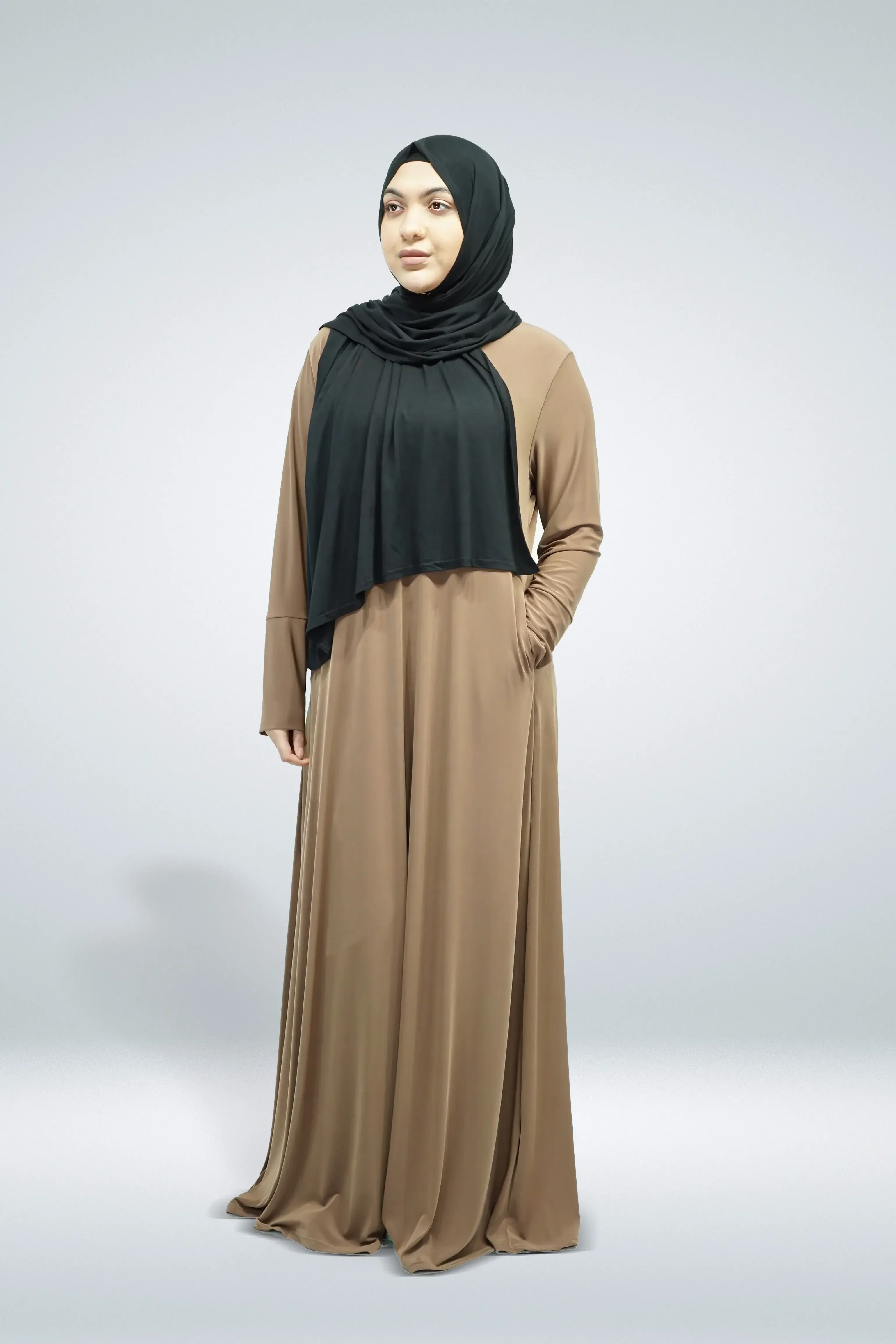 Mocha Plain Jersey Abaya With Pocket