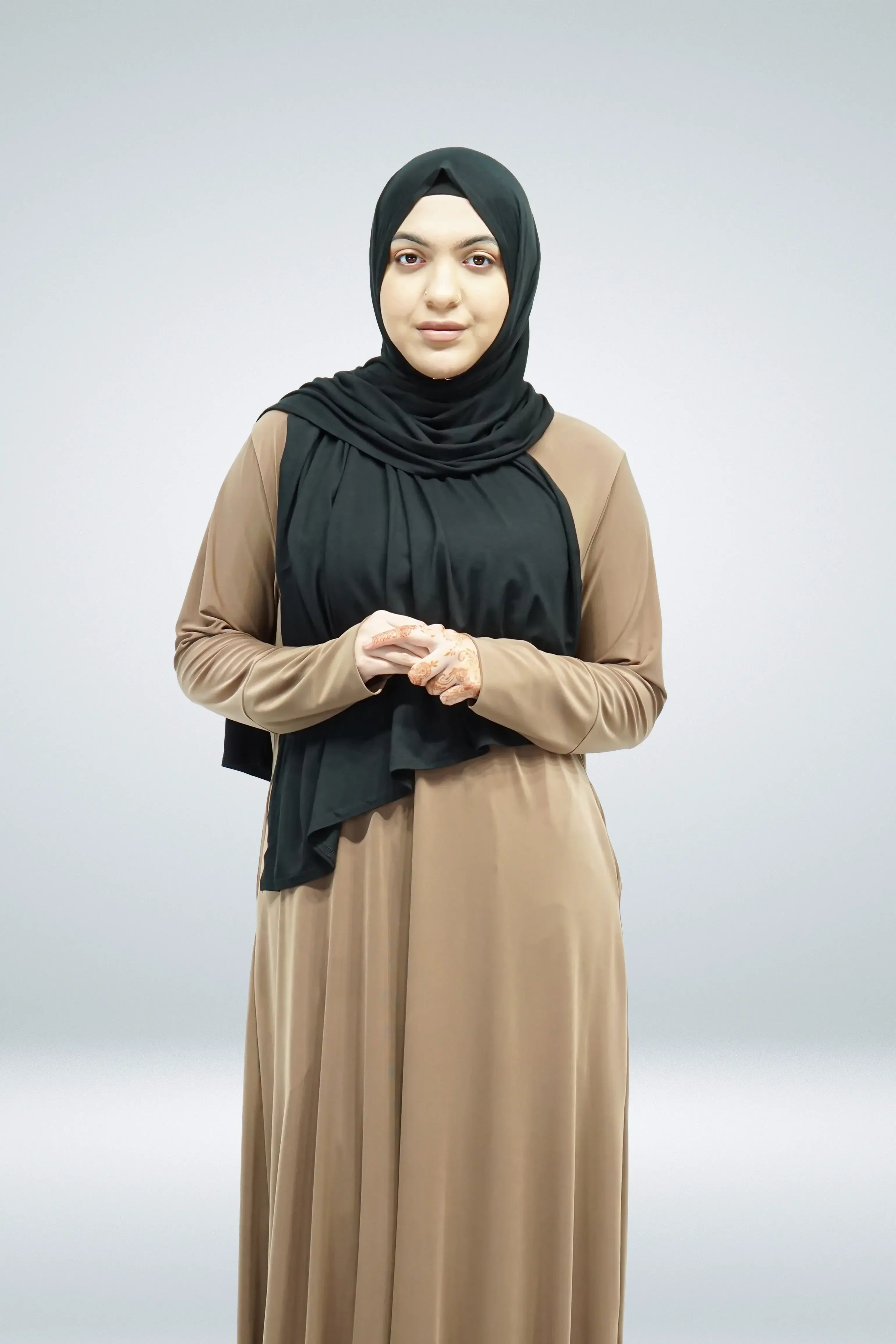 Mocha Plain Jersey Abaya With Pocket - Image 2