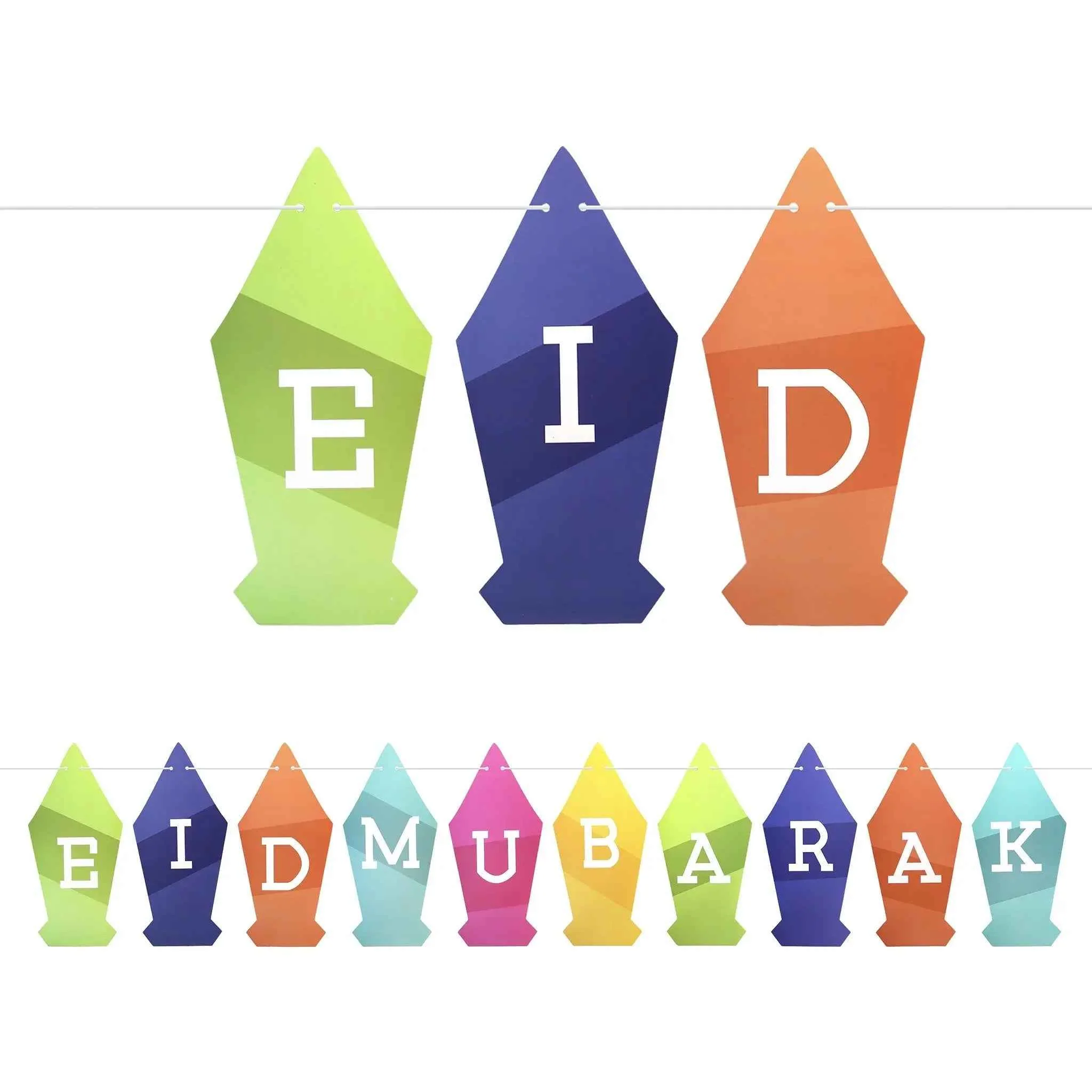 Eid Mubarak Card Bunting Multicolour Lantern Shaped