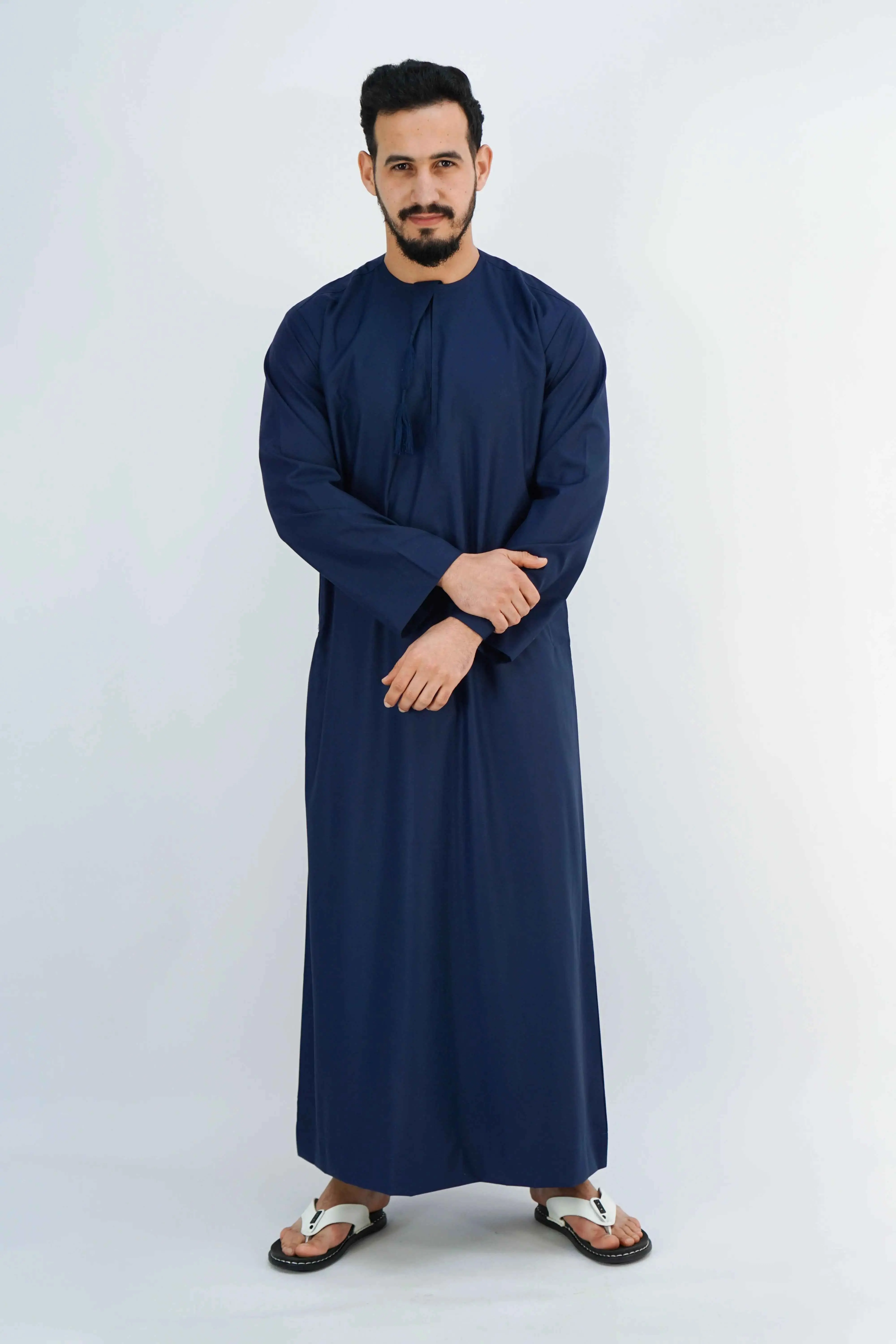 Navy Blue Emirati Thobe with Tassel – Classic Men’s Emirati Kandura - Image 3