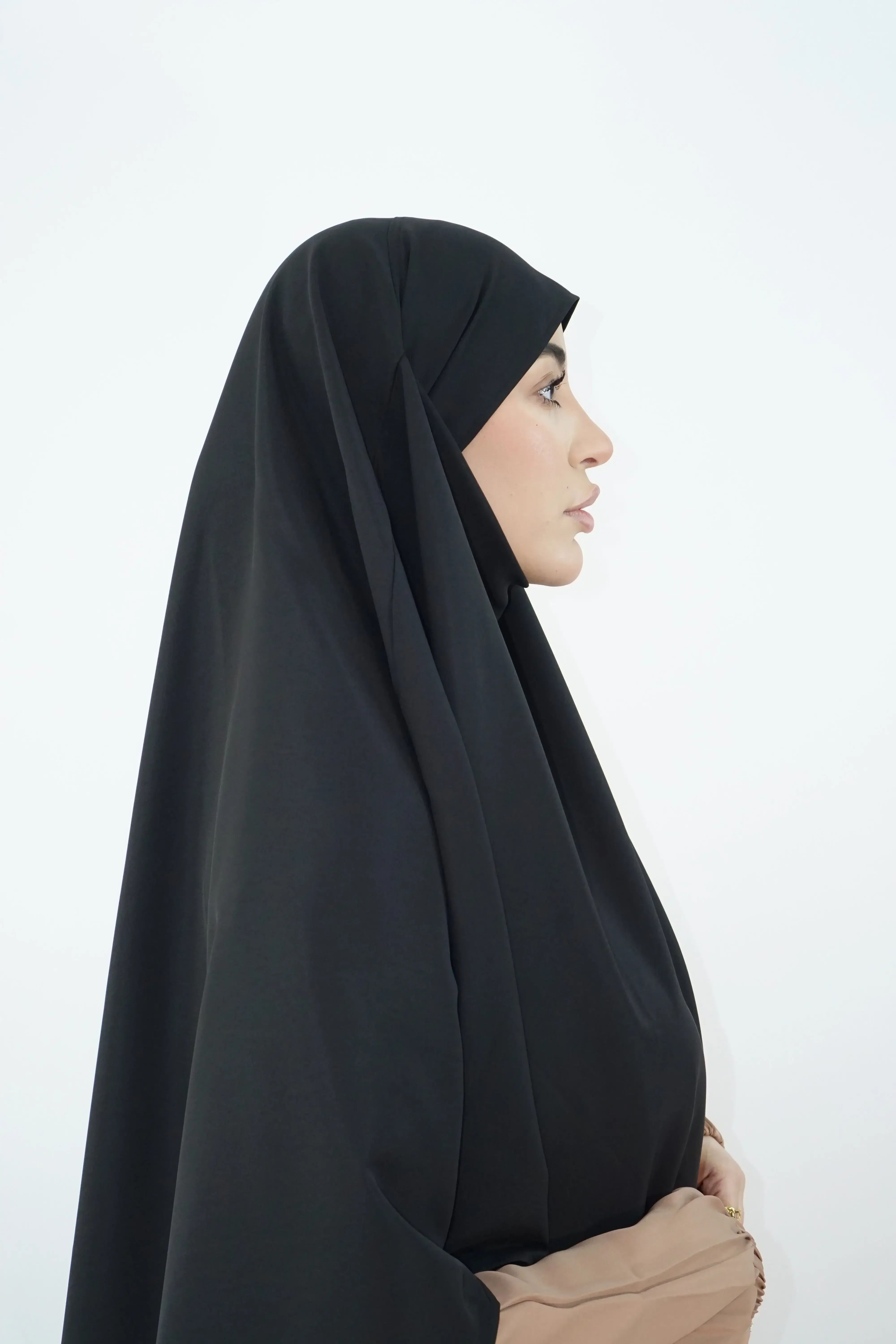 One Layer Khimar Elegant – Modina Silk Black - Image 3