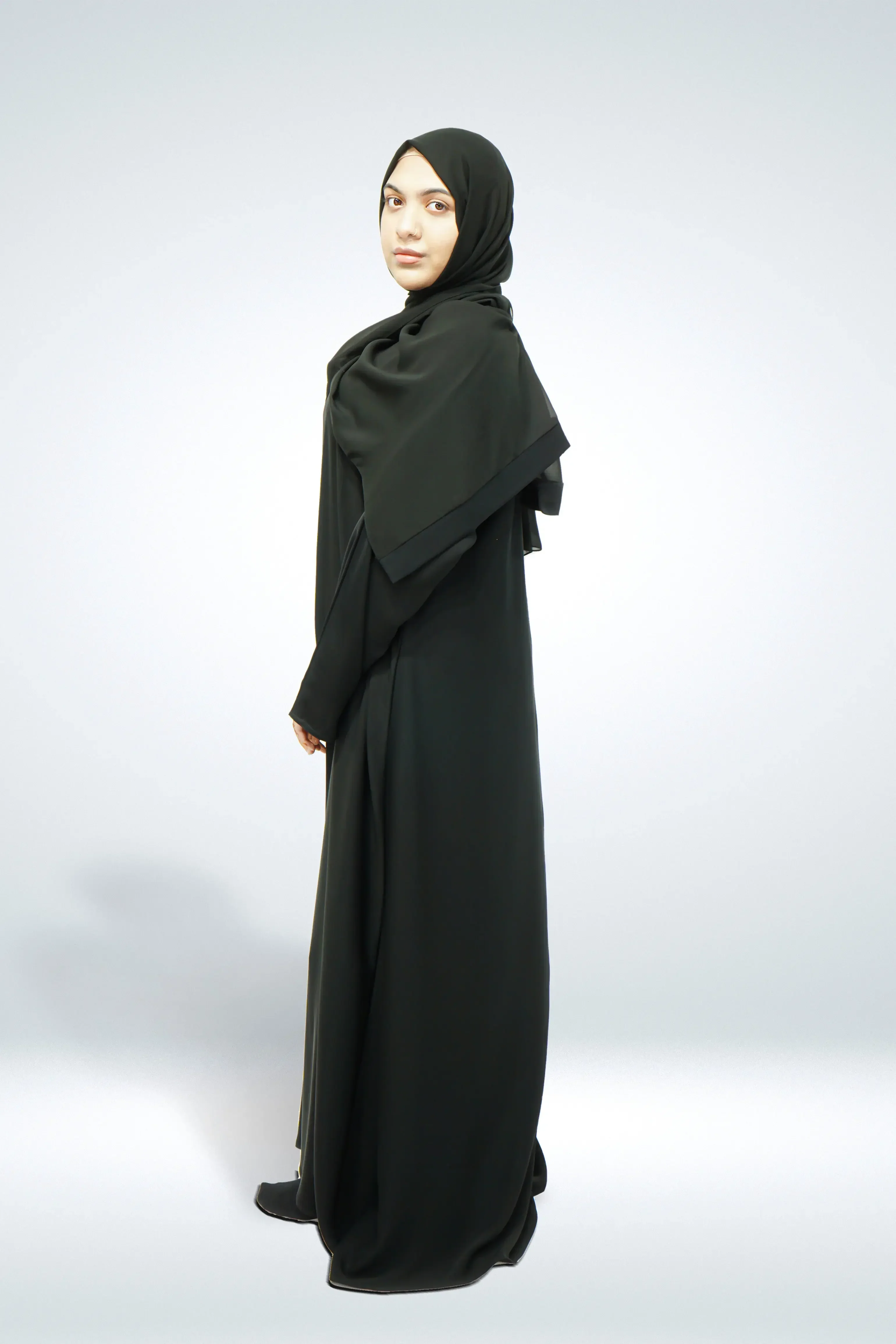 Premium Quality Korean Nida Plain Side Zip Abaya Black - Image 3