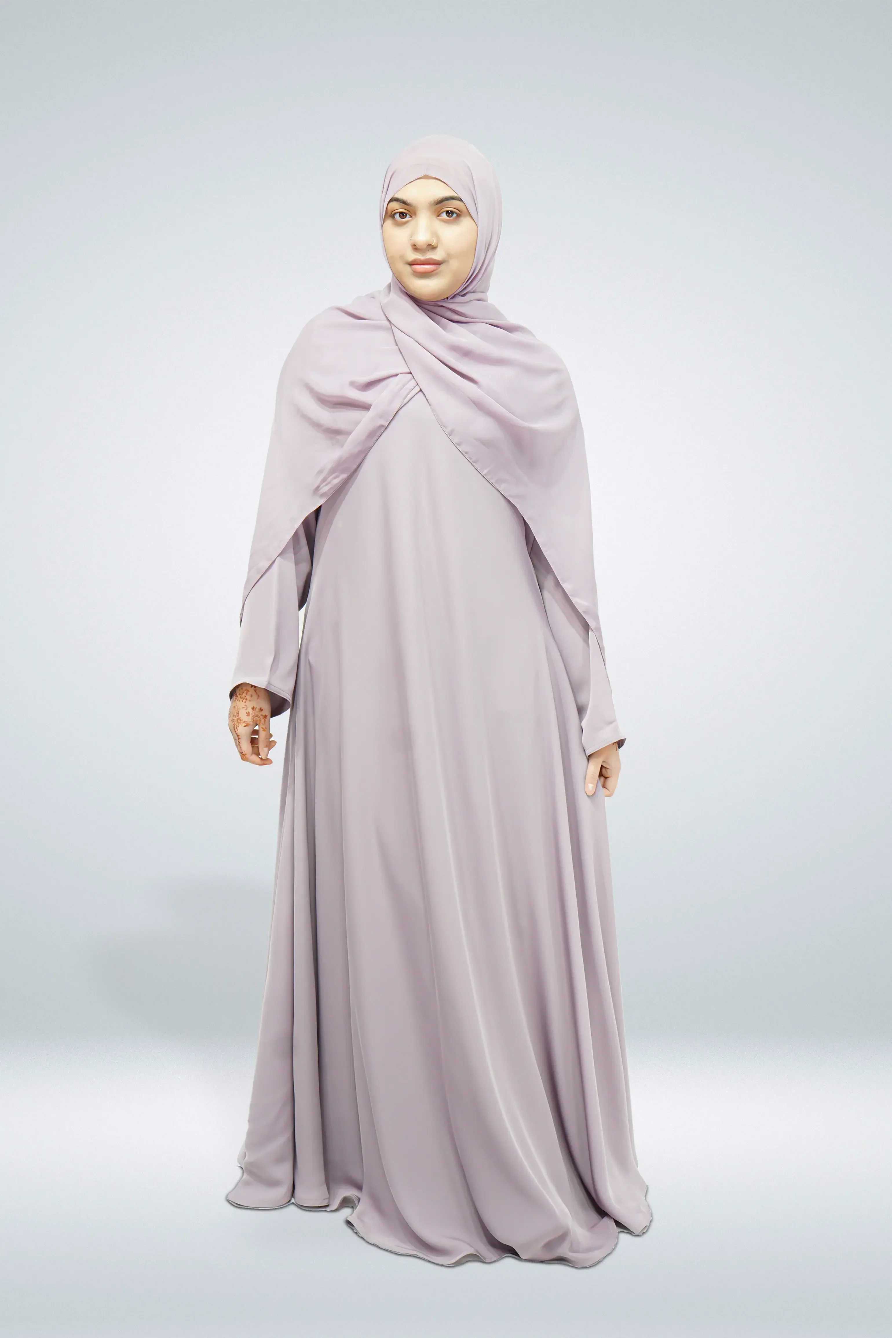 Premium Quality Korean Nida Plain Side Zip Abaya Lavender - Image 3