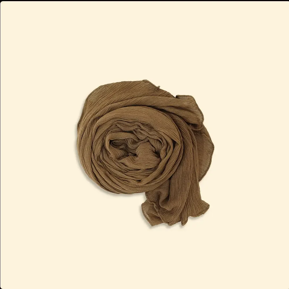 Premium Rayon Crinkle Hijab - Maxi Size - Light Brown - Image 4