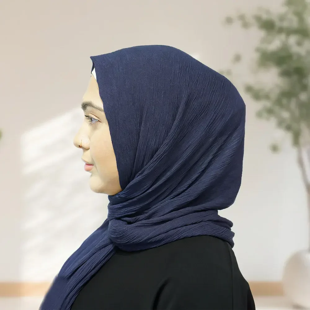 Premium Rayon Crinkle Hijab - Maxi Size - Navy - Image 3