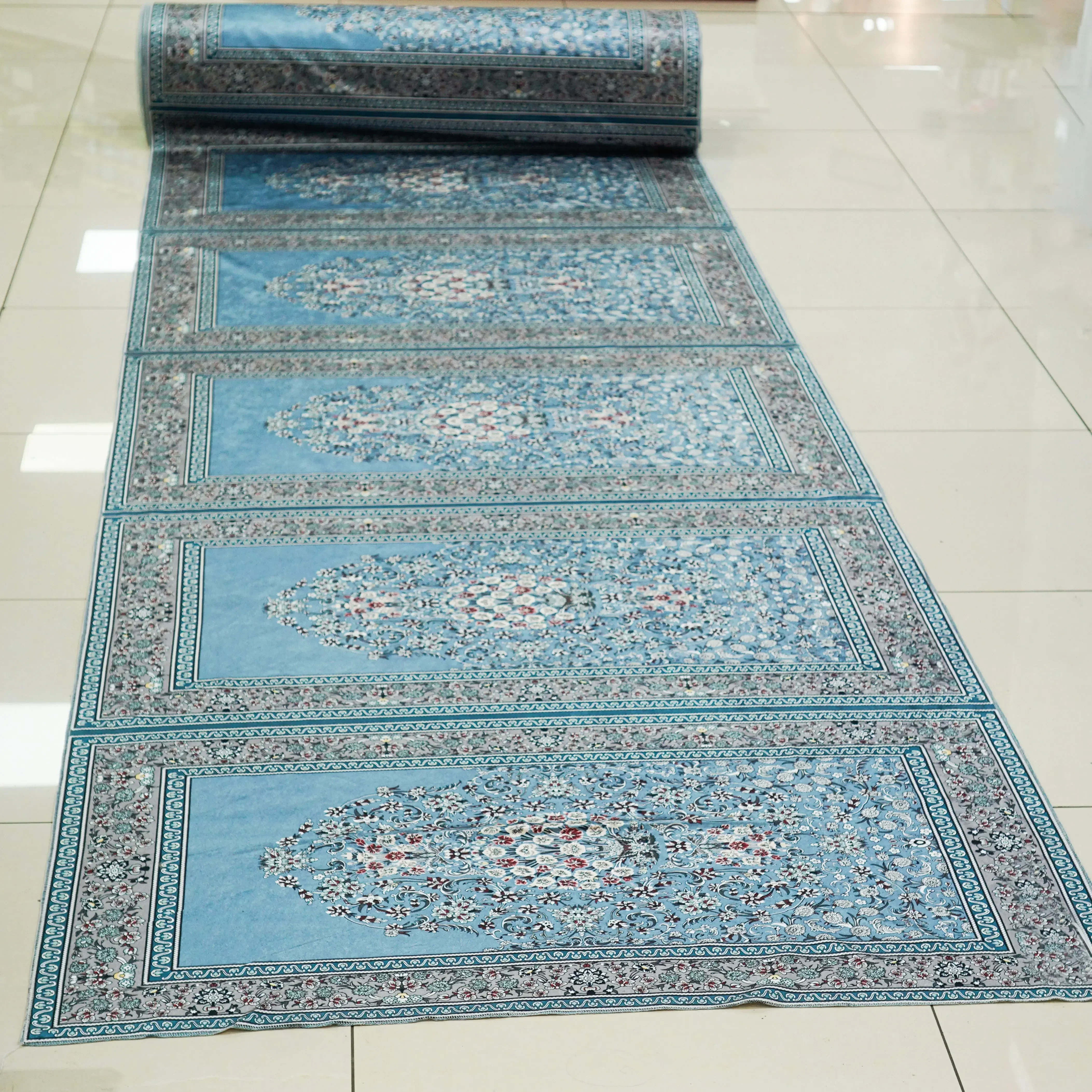 Premium Sky Blue Prayer Mat Fabric Roll - Image 2