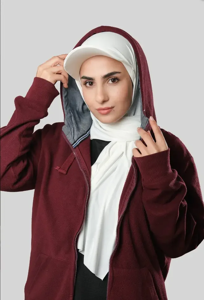 Ready-to-Wear Hijab with Cap Off White in Premium Sandy Fabric - Image 2