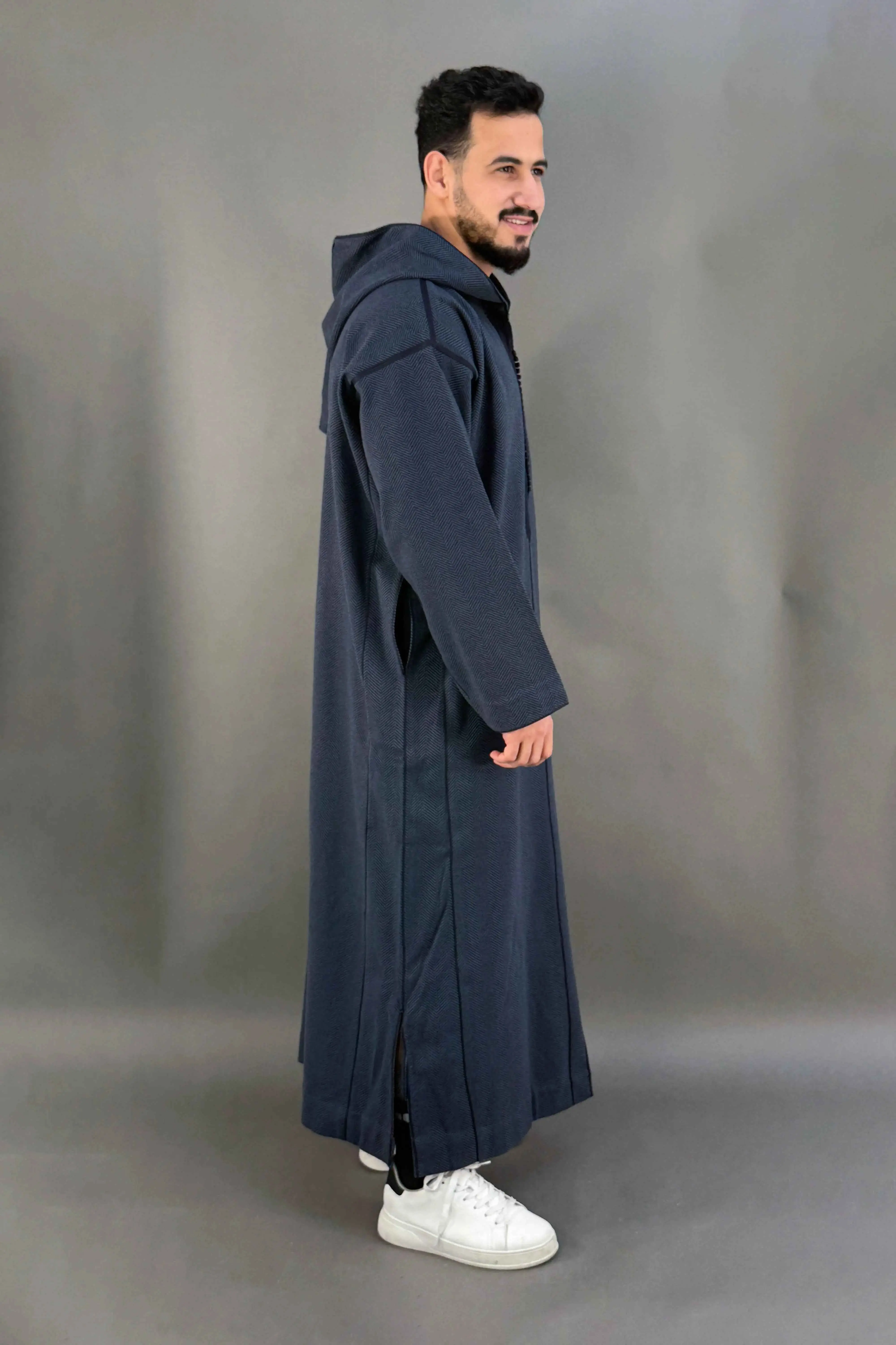 Navy Shabron Moroccan Thobe – Premium Men’s Moroccan Style Thobe - Image 3